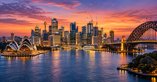 Sydney Harbour At Golden Blue Hour